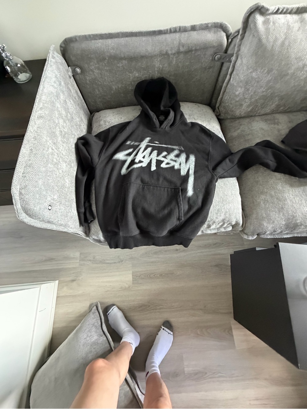 Stussy Black Crewneck Sweatshirt with White Graffiti Logo